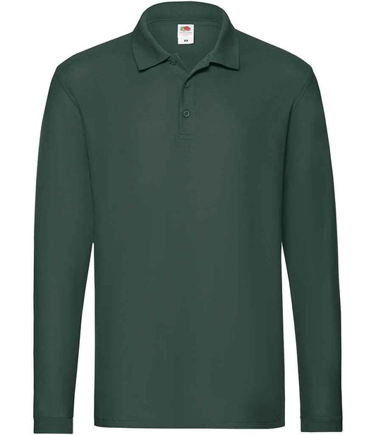 Fruit of the Loom Premium Long Sleeve Cotton Piqué Polo Shirt - Forest Green (SS24)