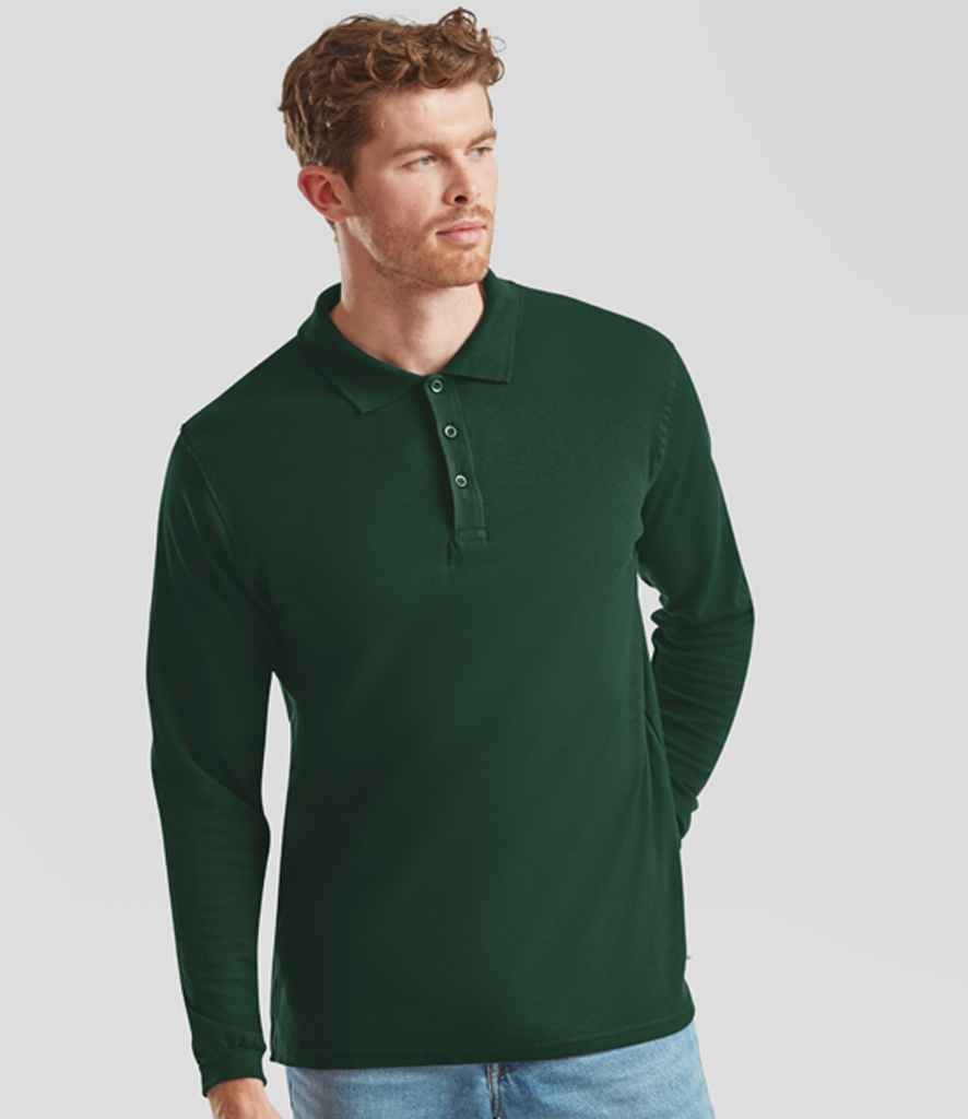 Fruit of the Loom Premium Long Sleeve Cotton Piqué Polo Shirt - Forest Green (SS24)
