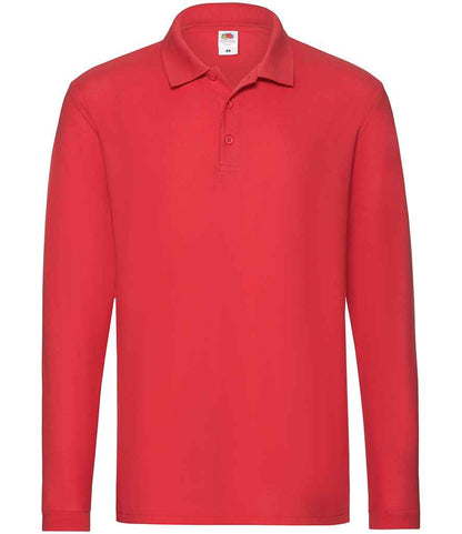 Fruit of the Loom Premium Long Sleeve Cotton Piqué Polo Shirt - Red (SS24)