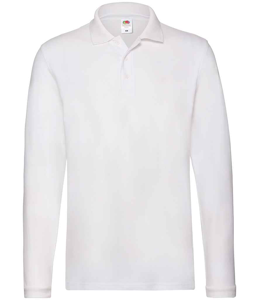 Fruit of the Loom Premium Long Sleeve Cotton Piqué Polo Shirt - White (SS24)