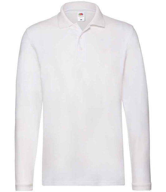Fruit of the Loom Premium Long Sleeve Cotton Piqué Polo Shirt - White (SS24)