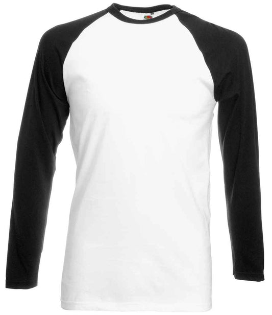 Fruit of the Loom Contrast Long Sleeve Baseball T-Shirt - White/Black (SS32)