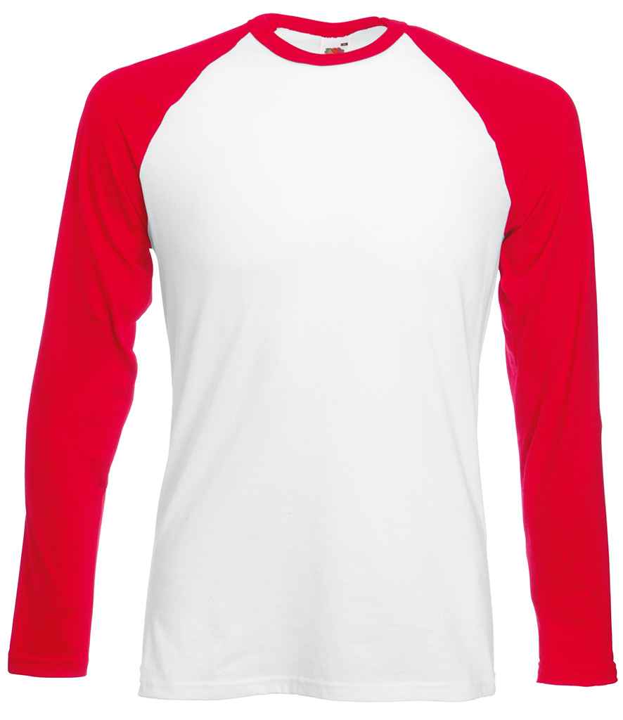 Fruit of the Loom Contrast Long Sleeve Baseball T-Shirt - White/Red (SS32)
