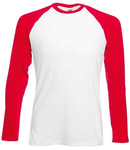 Fruit of the Loom Contrast Long Sleeve Baseball T-Shirt - White/Red (SS32)