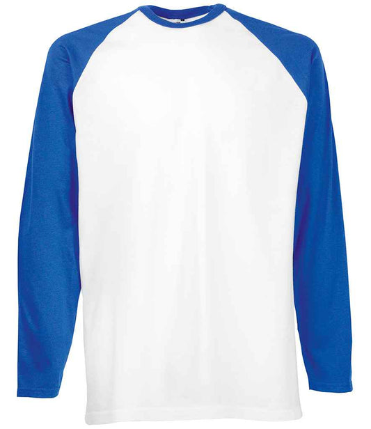 Fruit of the Loom Contrast Long Sleeve Baseball T-Shirt - White/Royal Blue (SS32)