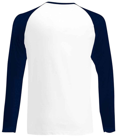 Fruit of the Loom Contrast Long Sleeve Baseball T-Shirt - White/Deep Navy (SS32)