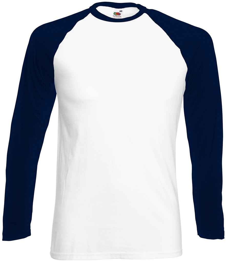Fruit of the Loom Contrast Long Sleeve Baseball T-Shirt - White/Deep Navy (SS32)
