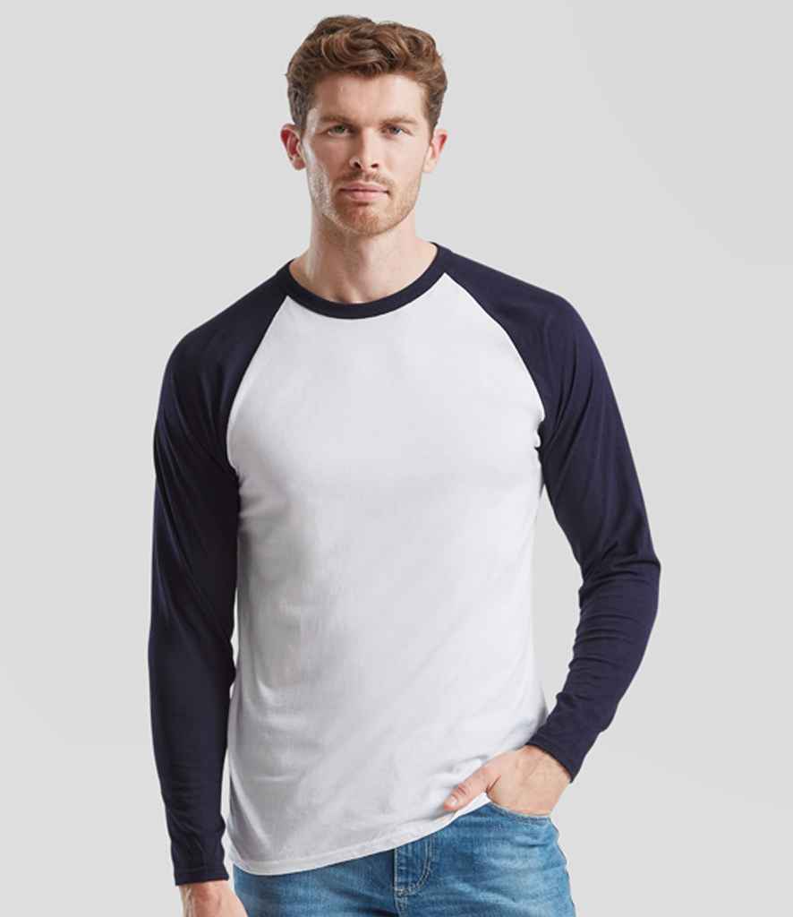 Fruit of the Loom Contrast Long Sleeve Baseball T-Shirt - White/Deep Navy (SS32)
