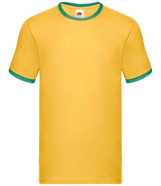 Fruit of the Loom Contrast Ringer T-Shirt - Sunflower/Kelly Green (SS34)