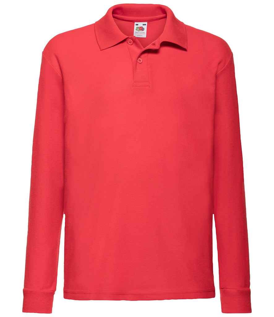 Fruit of the Loom Kids Long Sleeve Poly/Cotton Piqué Polo Shirt - Red (SS45B)