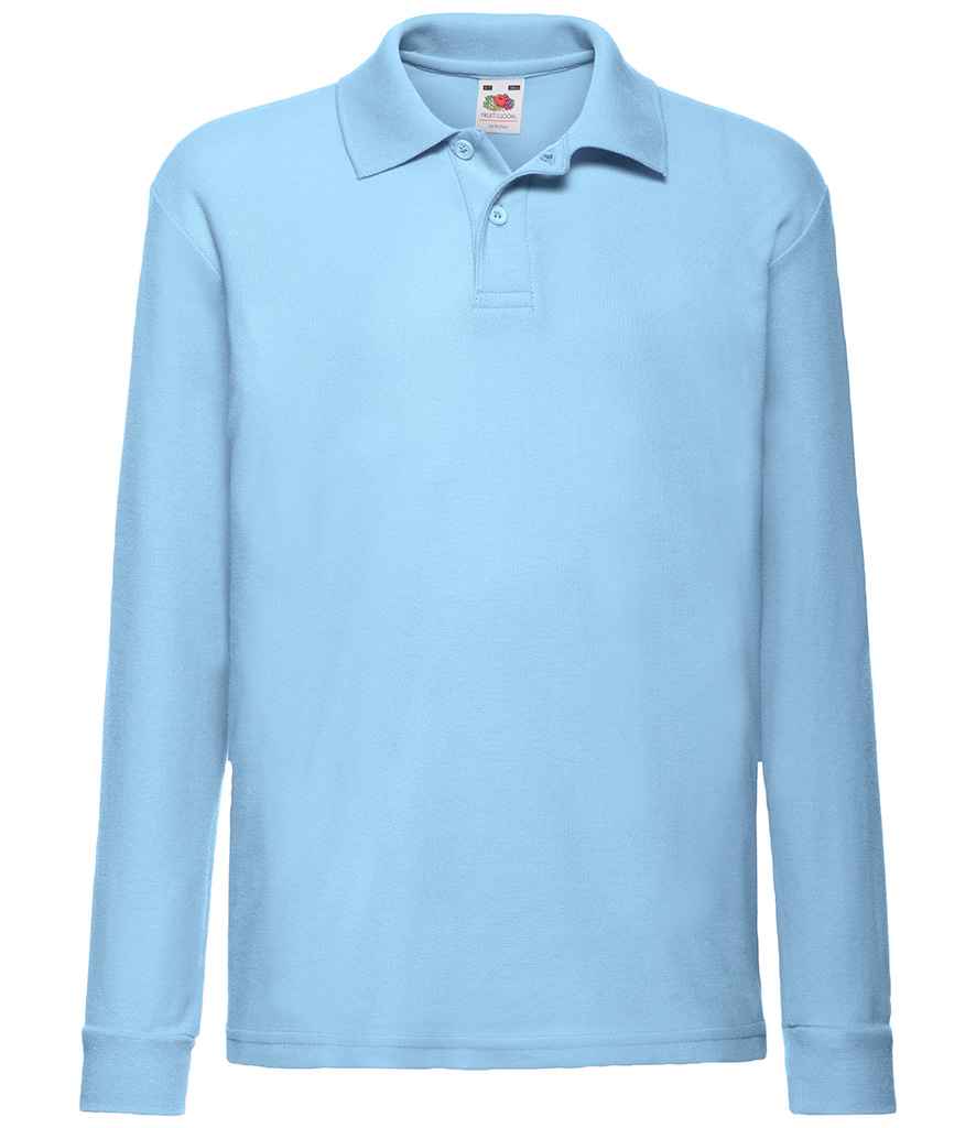 Fruit of the Loom Kids Long Sleeve Poly/Cotton Piqué Polo Shirt - Sky Blue (SS45B)
