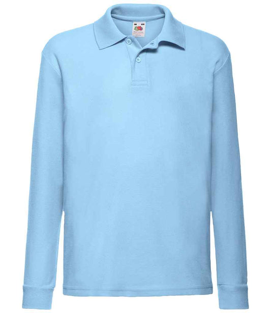 Fruit of the Loom Kids Long Sleeve Poly/Cotton Piqué Polo Shirt - Sky Blue (SS45B)
