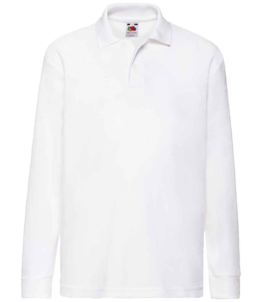 Fruit of the Loom Kids Long Sleeve Poly/Cotton Piqué Polo Shirt - White (SS45B)