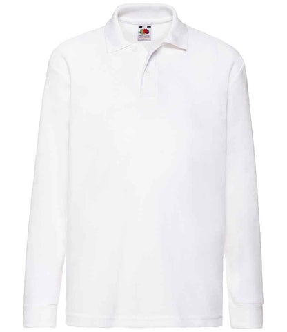 Fruit of the Loom Kids Long Sleeve Poly/Cotton Piqué Polo Shirt - White (SS45B)