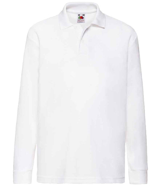 Fruit of the Loom Kids Long Sleeve Poly/Cotton Piqué Polo Shirt - White (SS45B)
