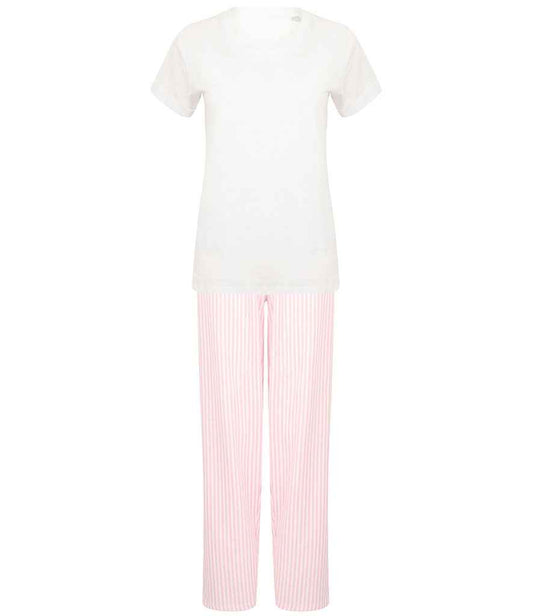 Towel City Long PJ's in a Bag - White/Pink (TC53)