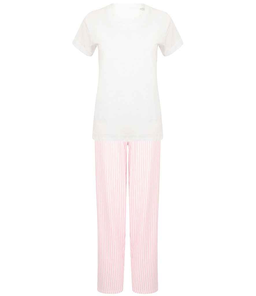Towel City Long PJ's in a Bag - White/Pink (TC53)