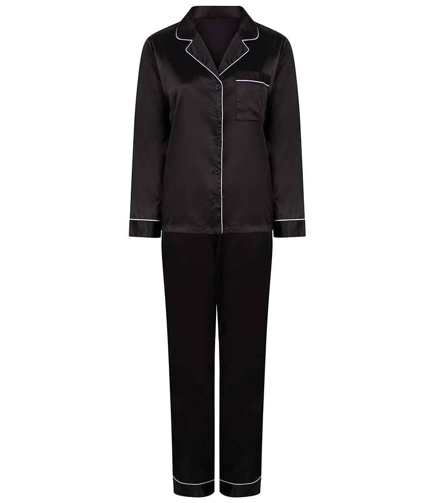 Towel City Ladies Satin Long PJ's - Black (TC55)