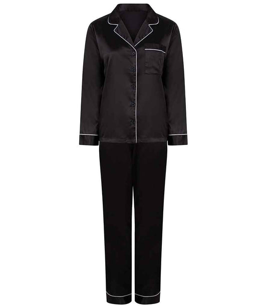Towel City Ladies Satin Long PJ's - Black (TC55)