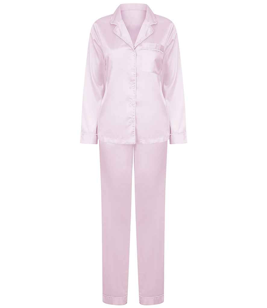 Towel City Ladies Satin Long PJ's - Light Pink (TC55)