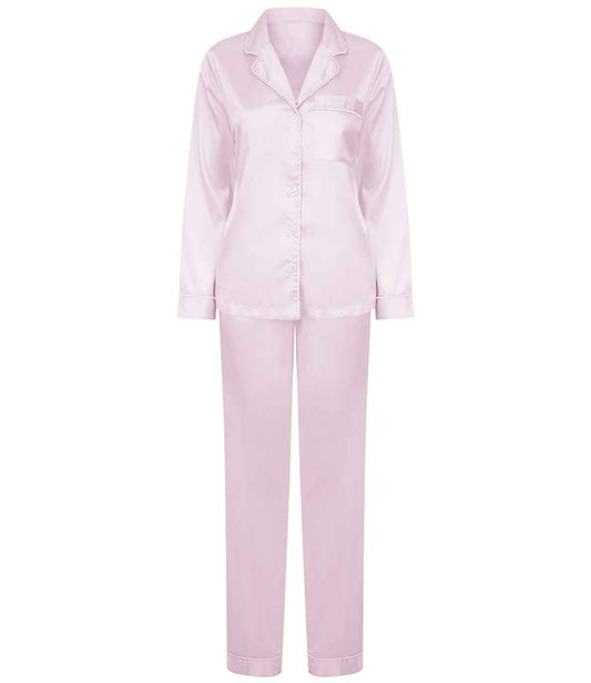 Towel City Ladies Satin Long PJ's - Light Pink (TC55)