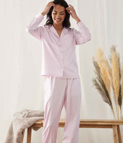 Towel City Ladies Satin Long PJ's - Light Pink (TC55)