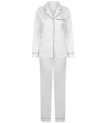 Towel City Ladies Satin Long PJ's - White (TC55)