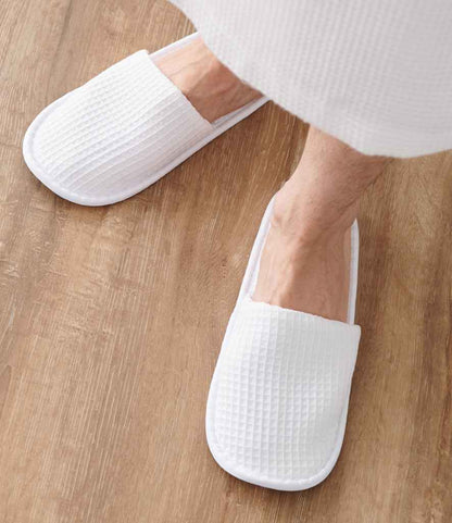 Towel City Waffle Mule Slippers - White (TC66)