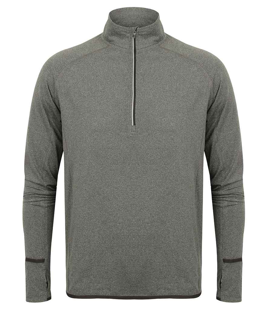 Tombo Tombo Long Sleeve Zip Neck Performance Top - Grey Marl (TL562)