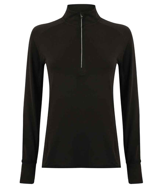 Tombo Tombo Ladies Long Sleeve Zip Neck Performance Top - Black (TL563)