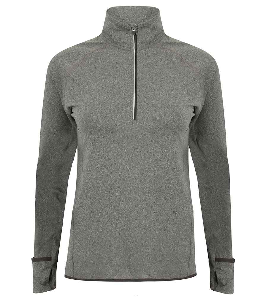 Tombo Tombo Ladies Long Sleeve Zip Neck Performance Top - Grey Marl (TL563)