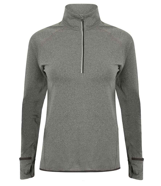 Tombo Tombo Ladies Long Sleeve Zip Neck Performance Top - Grey Marl (TL563)