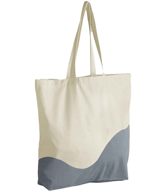 Westford Mill Organic Cotton Wave Print Maxi Tote Bag - Natural/Blue Grey (W235)