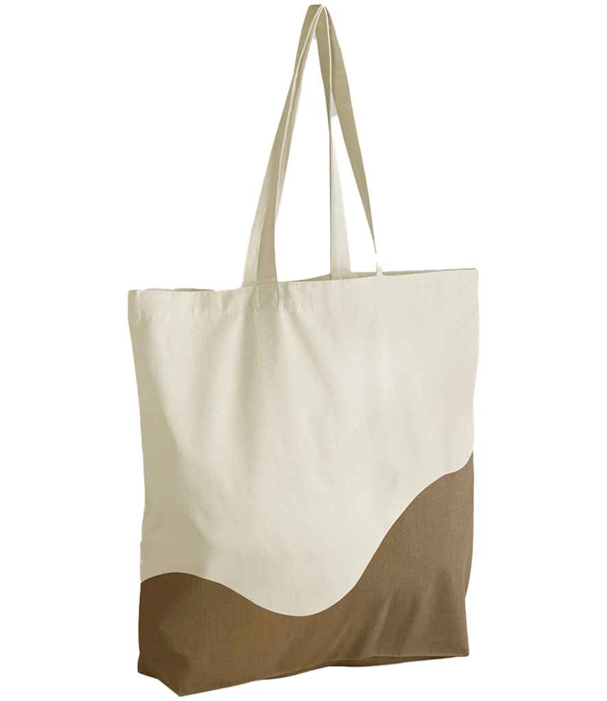 Westford Mill Organic Cotton Wave Print Maxi Tote Bag - Natural/Caramel (W235)