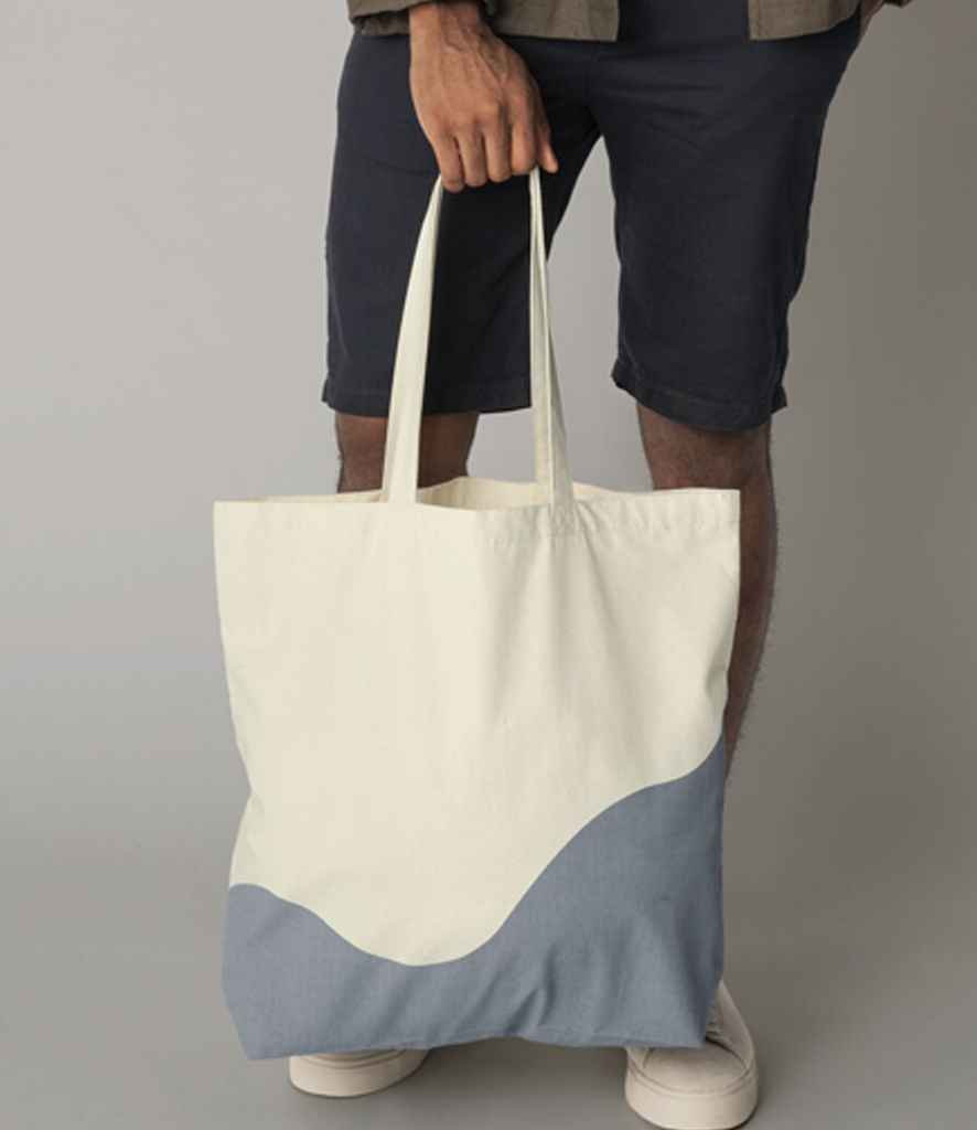 Westford Mill Organic Cotton Wave Print Maxi Tote Bag - Natural/Blue Grey (W235)