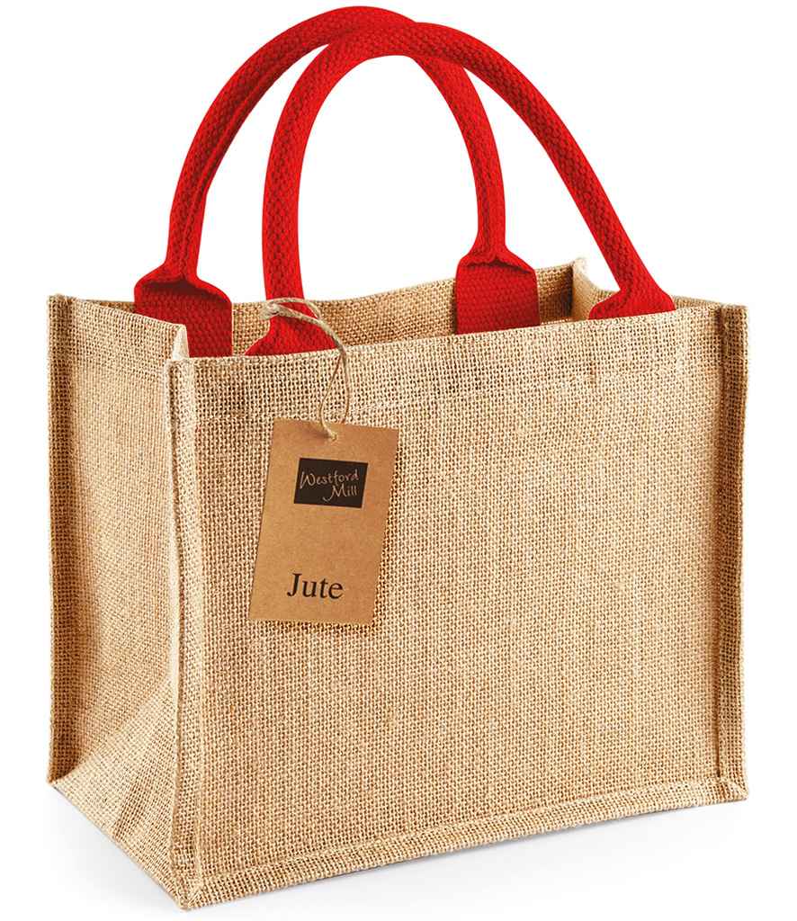 Westford Mill Jute Mini Gift Bag - Natural/Bright Red (W412)