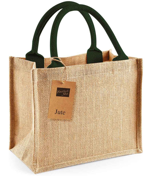 Westford Mill Jute Mini Gift Bag - Natural/Forest Green (W412)