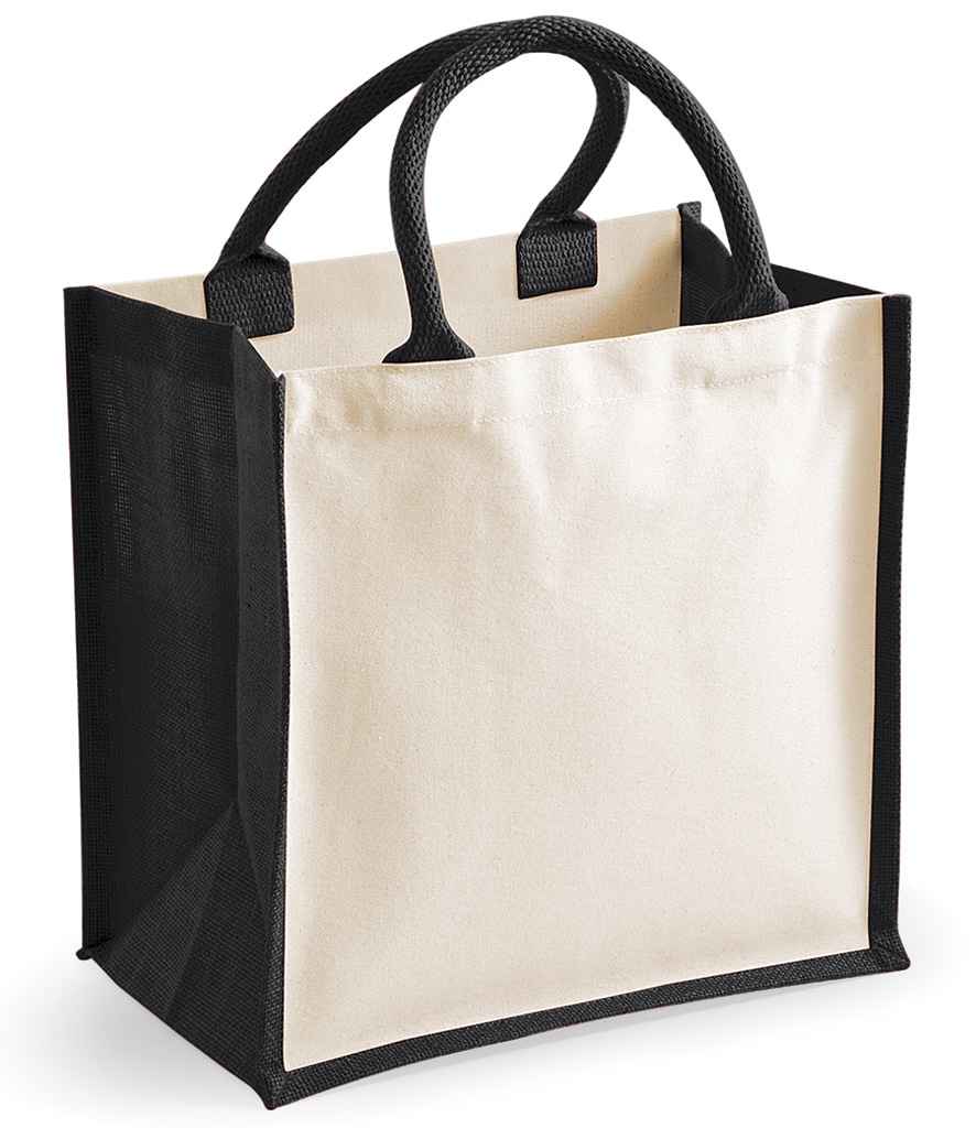 Westford Mill Printers Midi Jute Tote Bag - Black (W421)