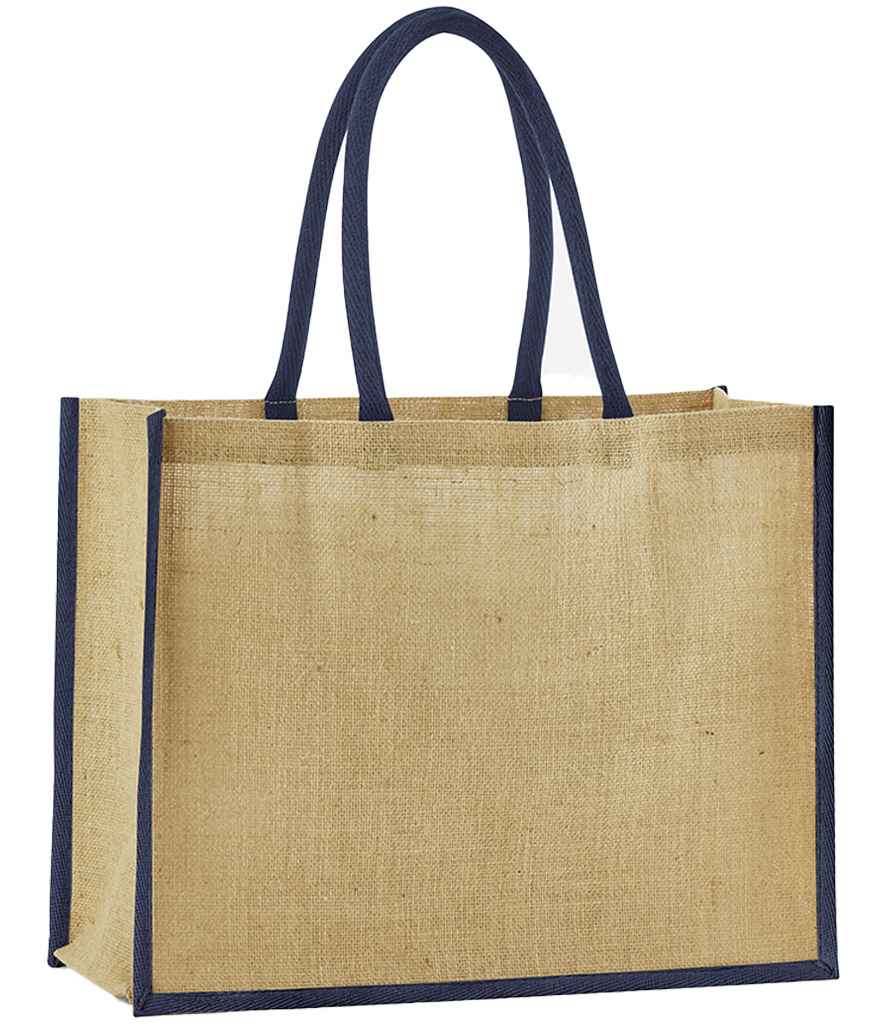 Westford Mill Natural Starched Jute Classic Shopper - Natural/Navy (W470)