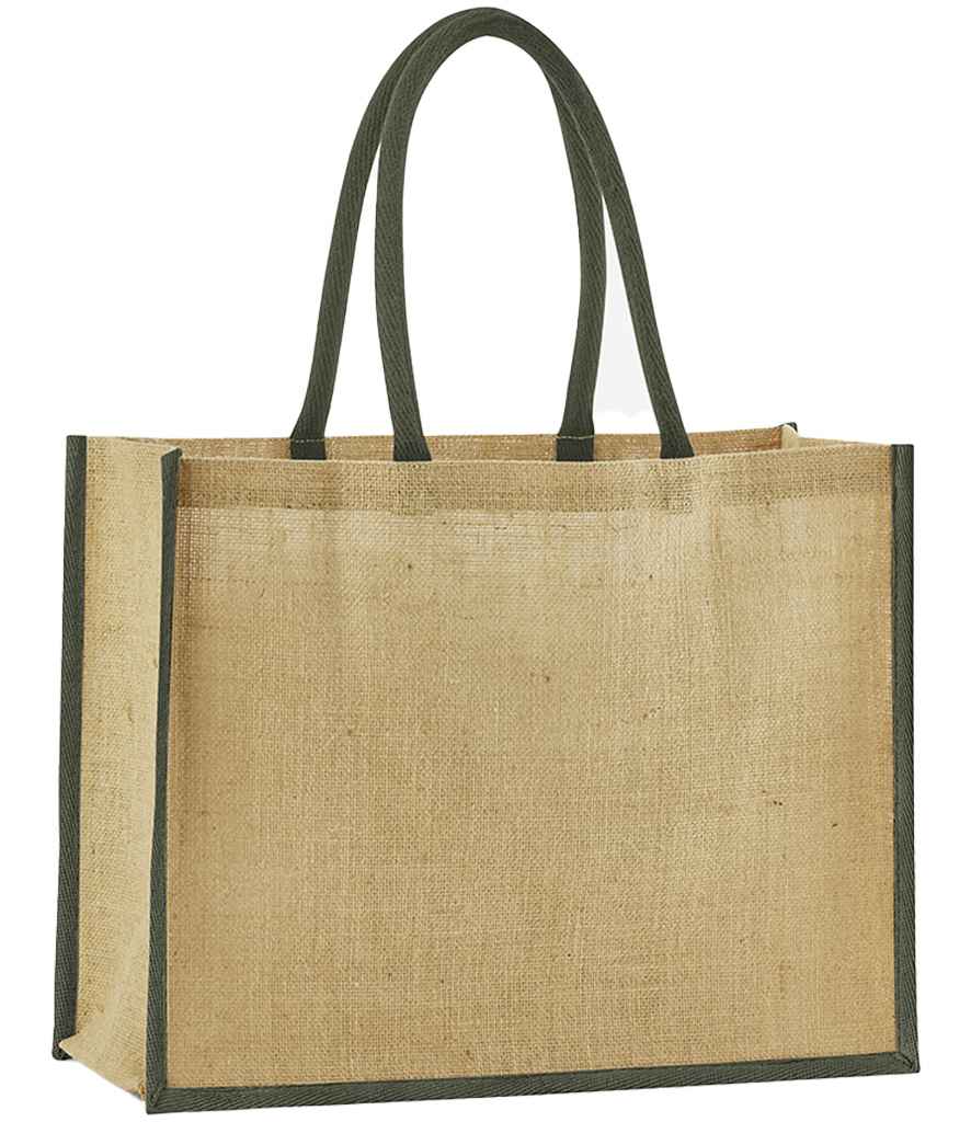 Westford Mill Natural Starched Jute Classic Shopper - Natural/Olive Green (W470)