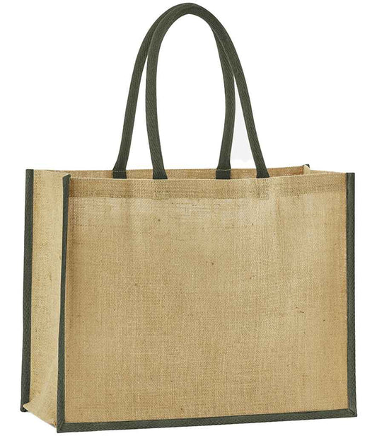 Westford Mill Natural Starched Jute Classic Shopper - Natural/Olive Green (W470)