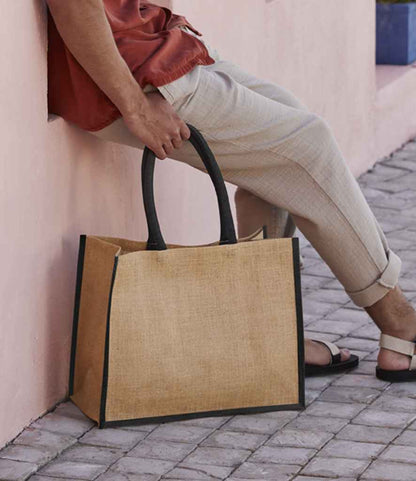 Westford Mill Natural Starched Jute Classic Shopper - Natural/Black (W470)