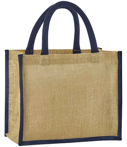 Westford Mill Natural Starched Jute Midi Tote Bag - Natural/Navy (W473)