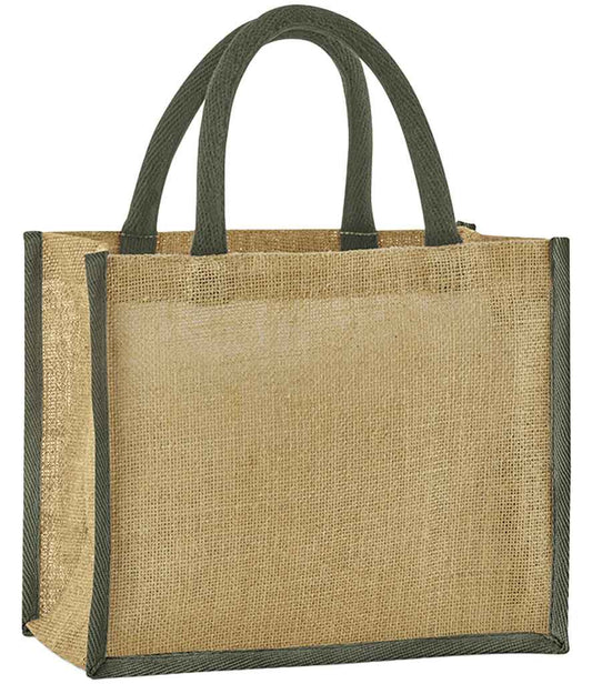 Westford Mill Natural Starched Jute Midi Tote Bag - Natural/Olive Green (W473)