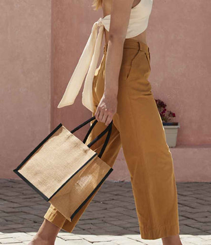 Westford Mill Natural Starched Jute Midi Tote Bag - Natural/Black (W473)