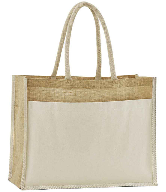 Westford Mill Cotton Pocket Natural Starched Jute Shopper - Natural (W480)