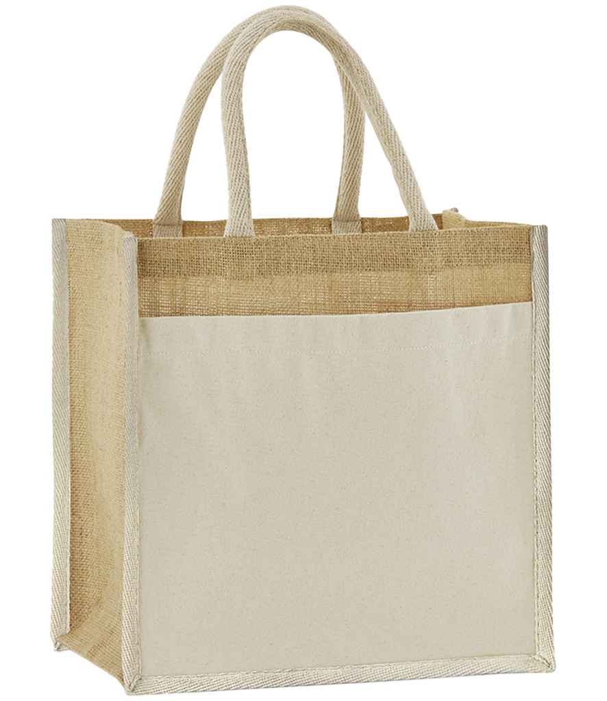 Westford Mill Cotton Pocket Natural Starched Jute Midi Tote Bag - Natural (W483)