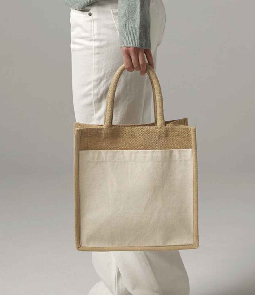 Westford Mill Cotton Pocket Natural Starched Jute Midi Tote Bag - Natural (W483)