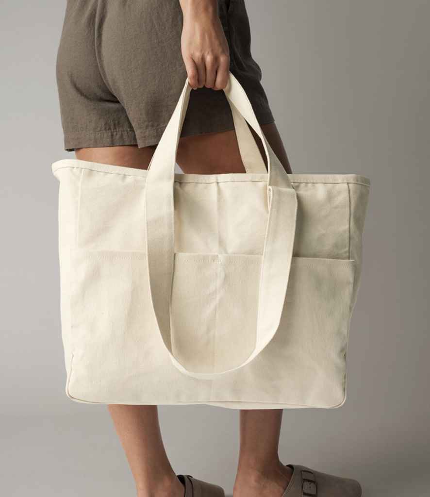 Westford Mill Double Handle Cargo Pocket Tote Bag - Natural (W604)