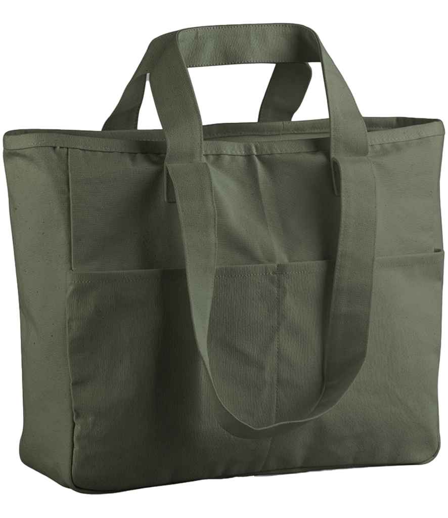 Westford Mill Double Handle Cargo Pocket Tote Bag - Olive Green (W604)